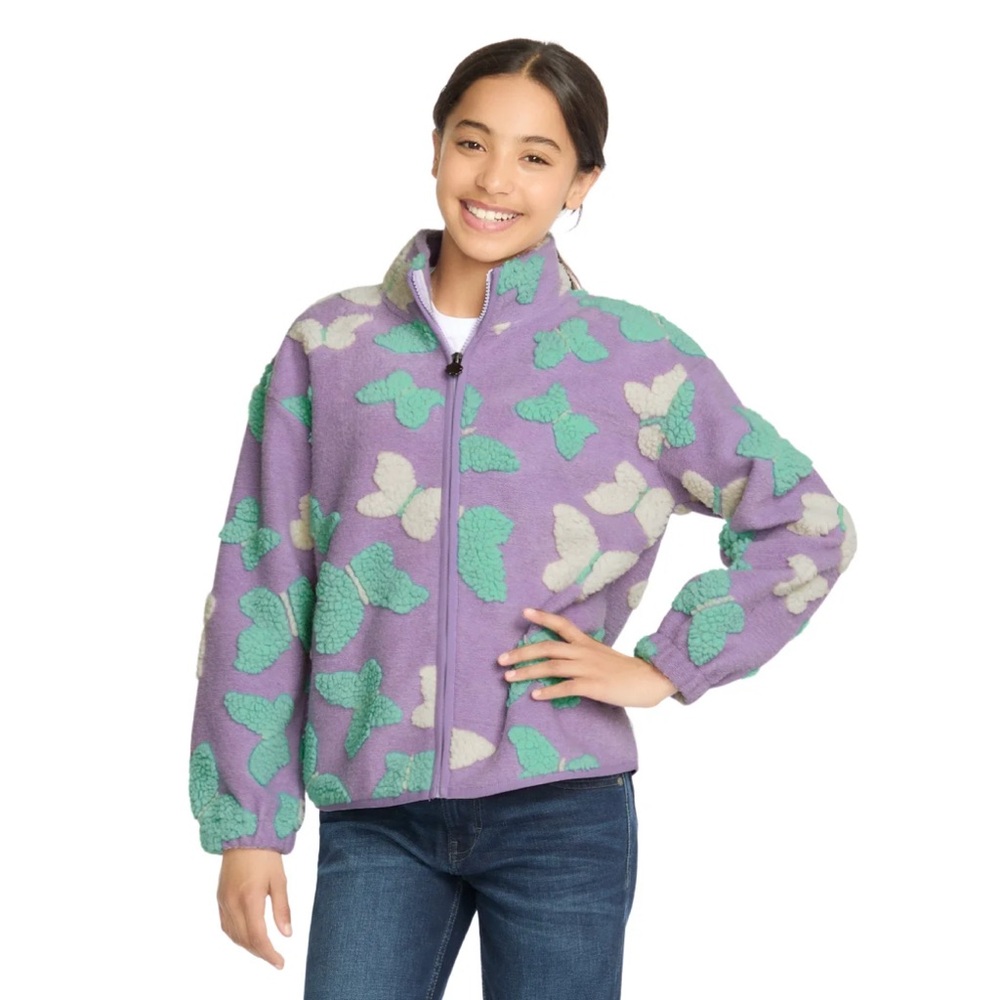 Lucky Brand Girls Butterfly Fleece Jacket Purple Y2K Size 10/12